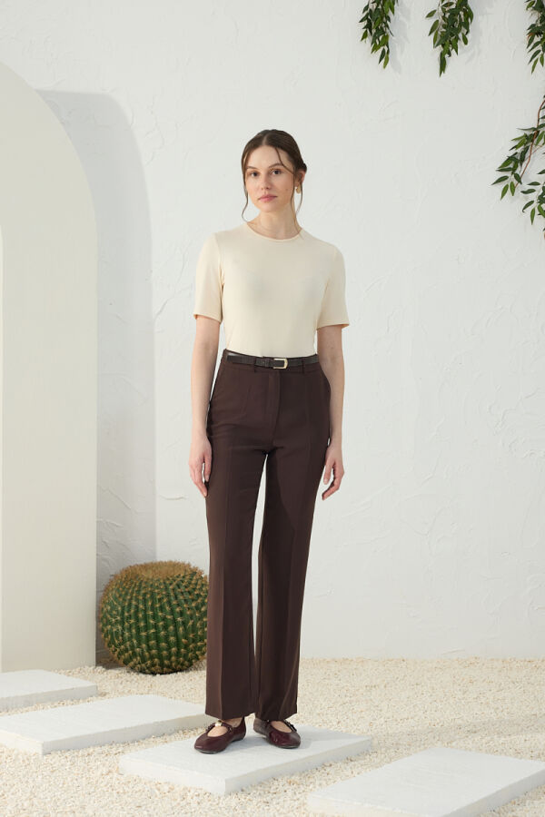 Kahverengi Kemerli Klasik Pantolon - 2