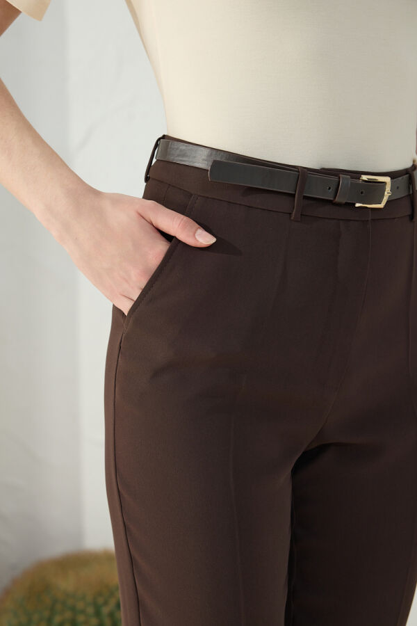 Kahverengi Kemerli Klasik Pantolon - 6