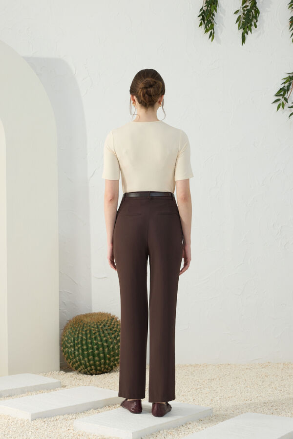 Kahverengi Kemerli Klasik Pantolon - 7