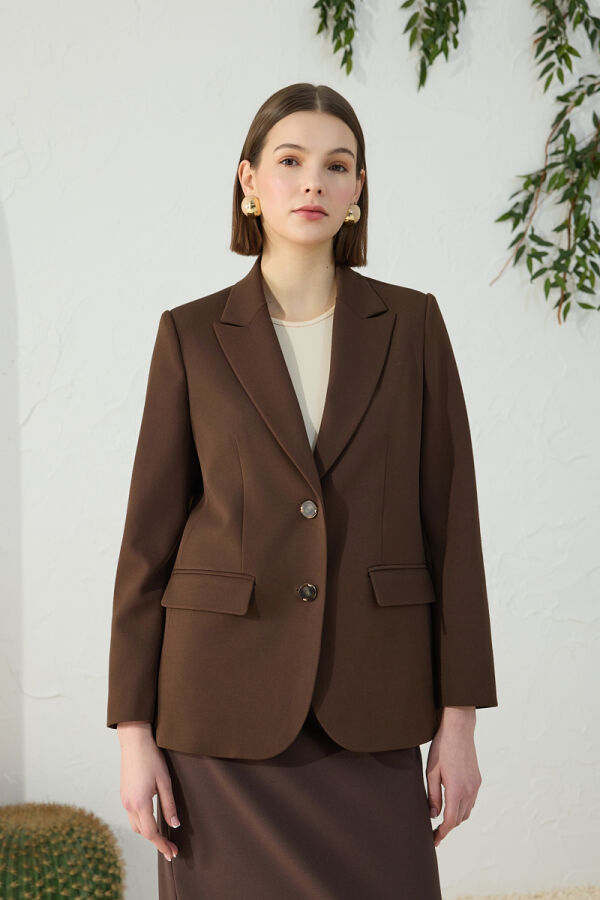 Kahverengi Klasik Blazer Ceket - 5