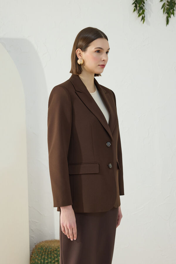 Kahverengi Klasik Blazer Ceket - 6