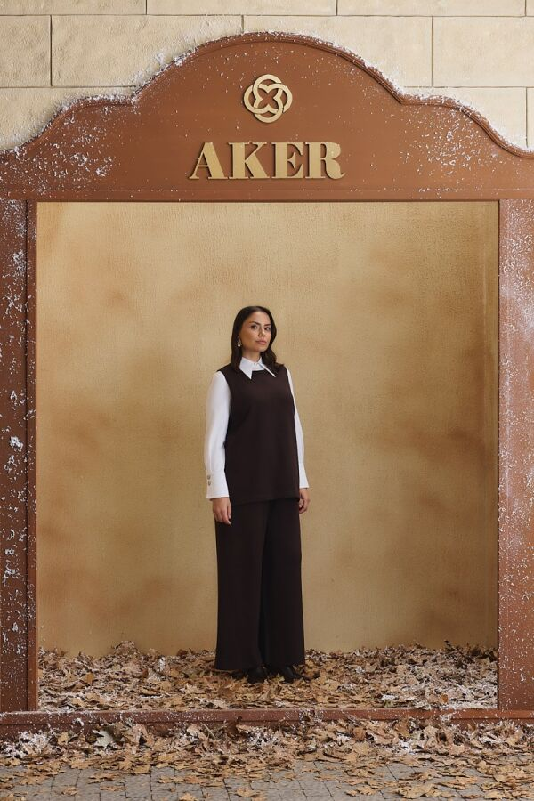 Kahverengi Kolsuz Triko Bluz - Aker (1)