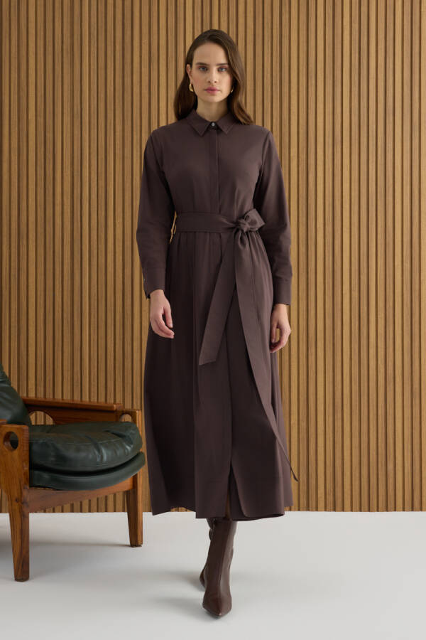 Kahverengi Koton Elbise - Aker