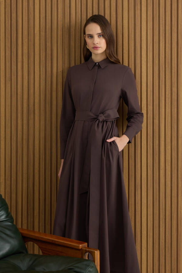 Kahverengi Koton Elbise - Aker (1)