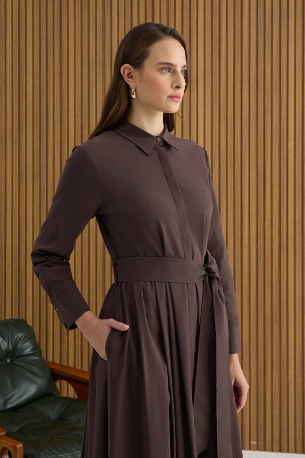 Kahverengi Koton Elbise - 5