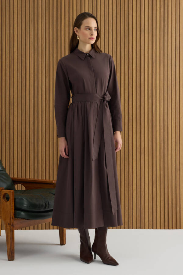 Kahverengi Koton Elbise - 4