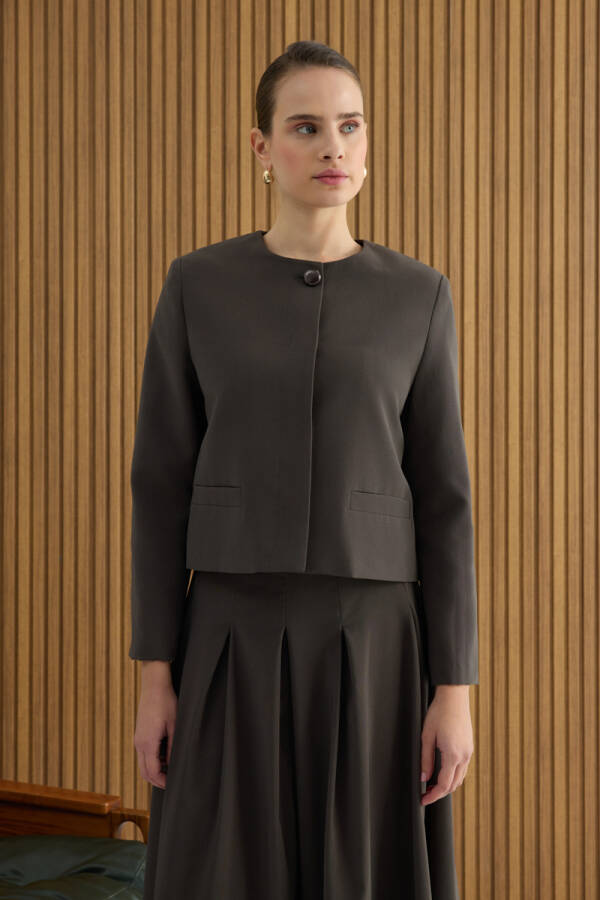 Kahverengi Koton Kısa Ceket - 3