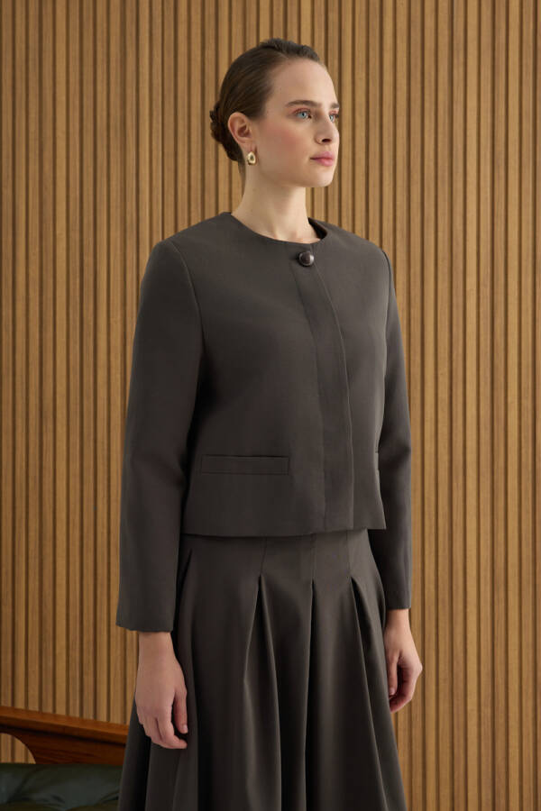 Kahverengi Koton Kısa Ceket - 4