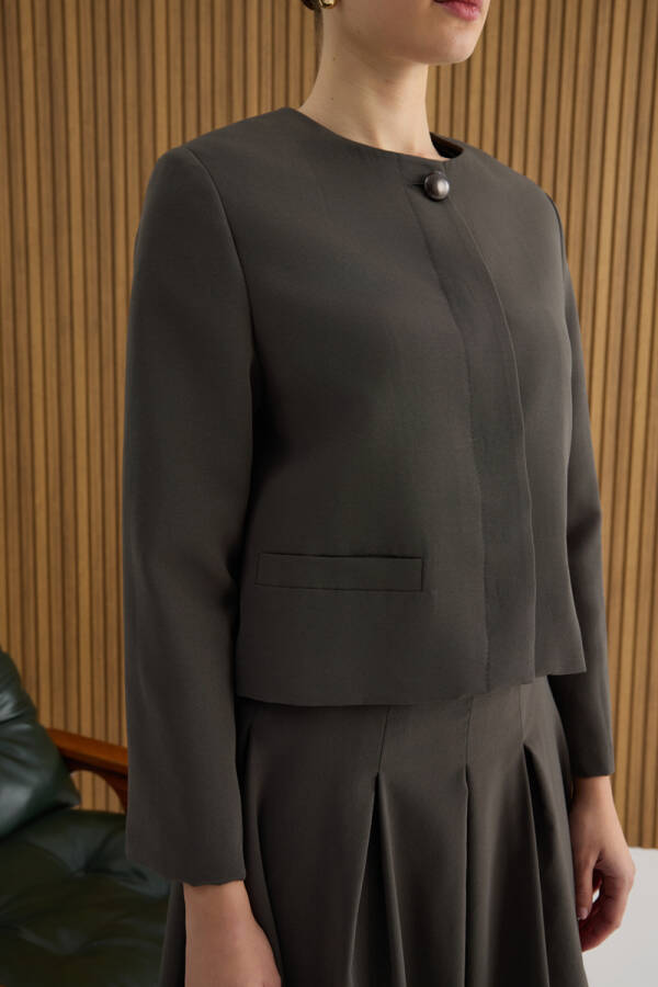 Kahverengi Koton Kısa Ceket - 5