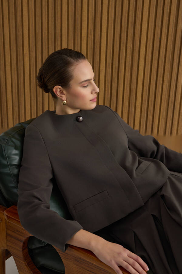 Kahverengi Koton Kısa Ceket - Aker