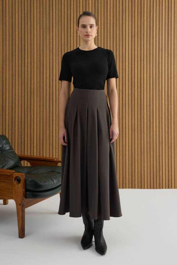 Kahverengi Koton Pileli Etek - Aker (1)