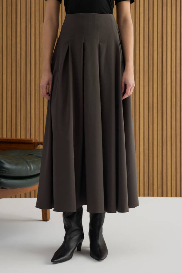 Kahverengi Koton Pileli Etek - 3