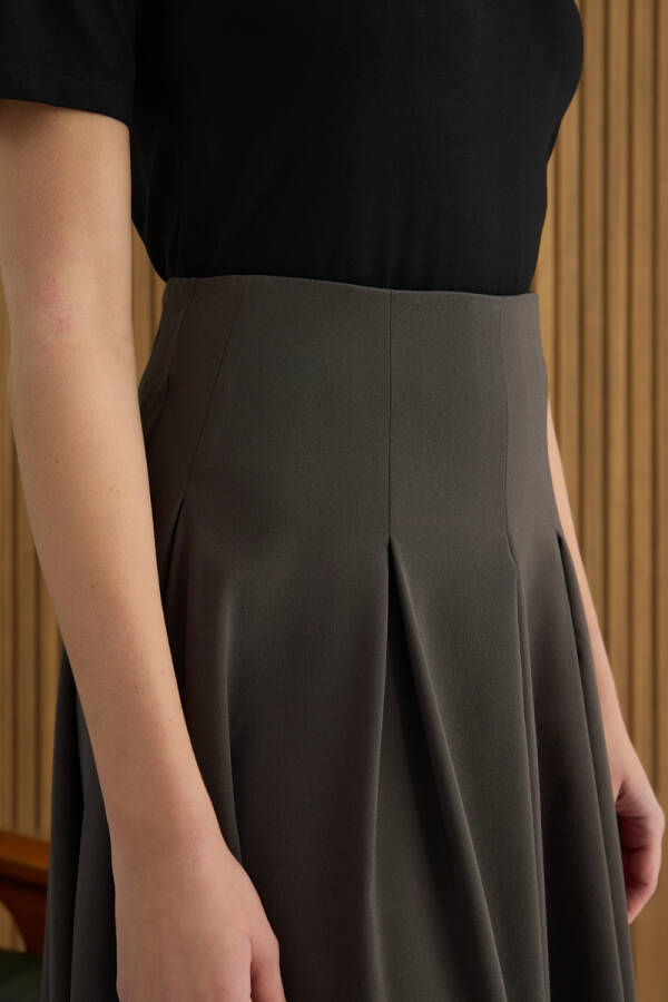 Kahverengi Koton Pileli Etek - 5