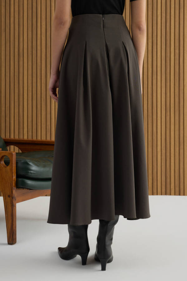 Kahverengi Koton Pileli Etek - 6