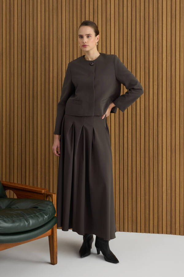 Kahverengi Koton Pileli Etek - 1