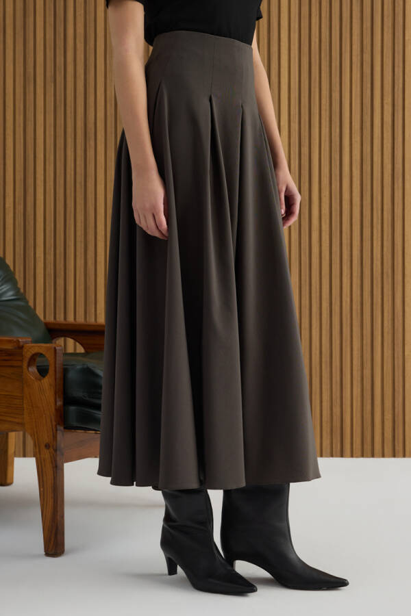 Kahverengi Koton Pileli Etek - 4