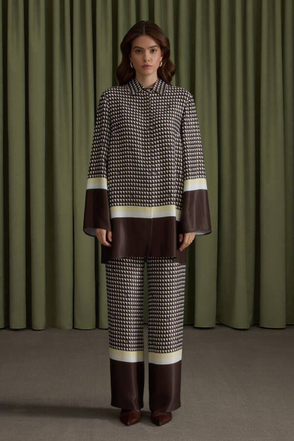 Kahverengi Koza Desenli Viscon Tunik - Aker