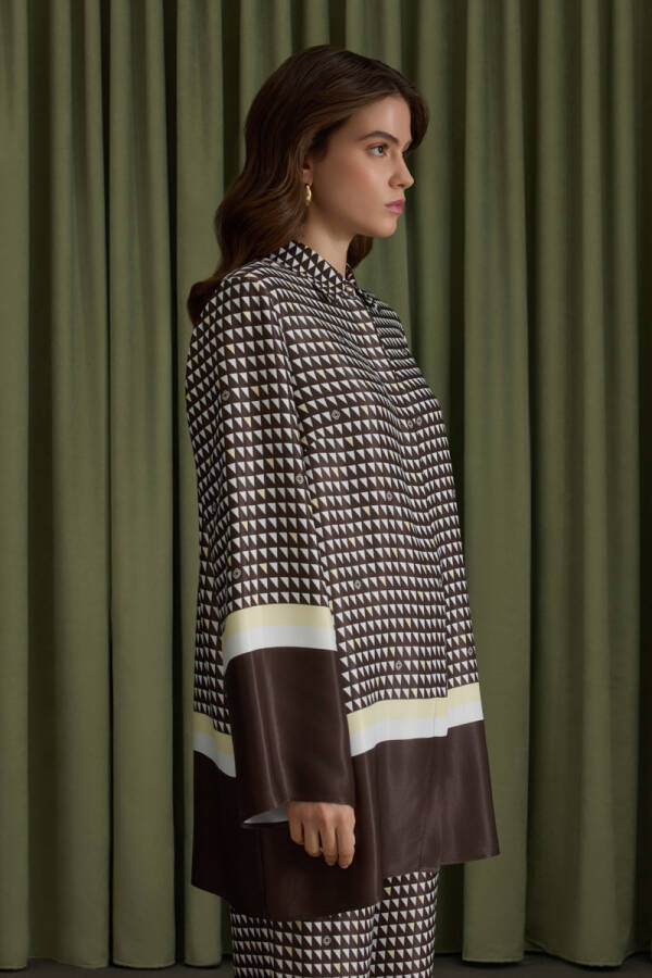 Kahverengi Koza Desenli Viscon Tunik - 3