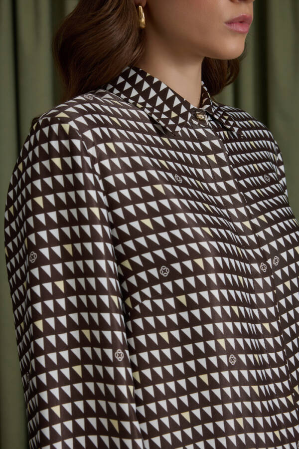 Kahverengi Koza Desenli Viscon Tunik - 4