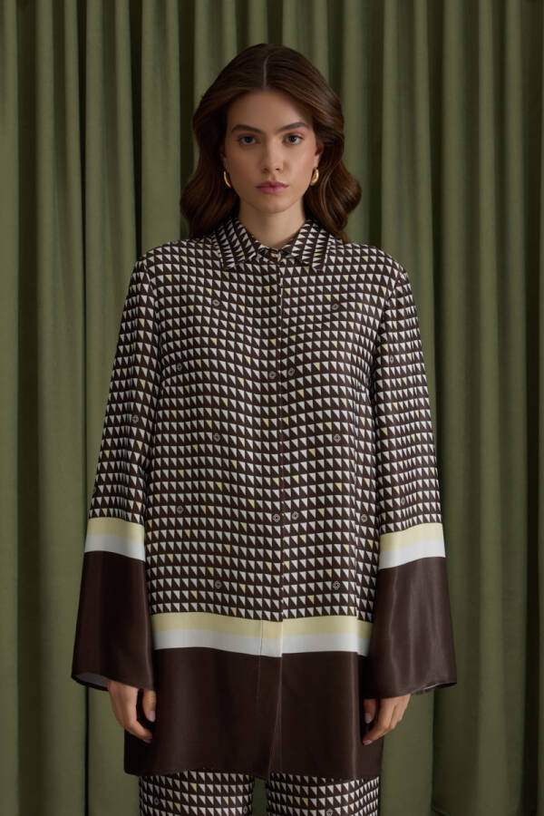 Kahverengi Koza Desenli Viscon Tunik - 2