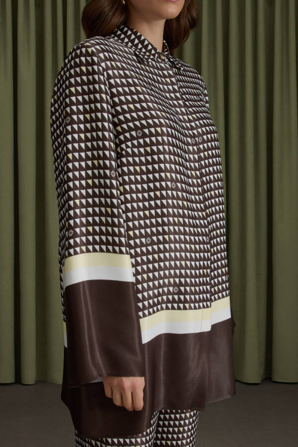 Kahverengi Koza Desenli Viscon Tunik - 5