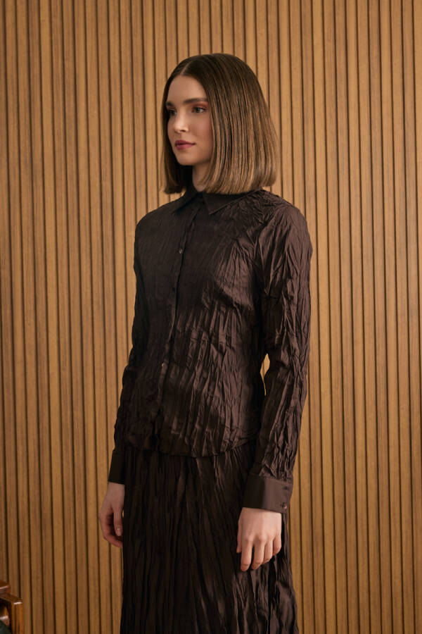 Kahverengi Kraşlı Cotton Gömlek - 5