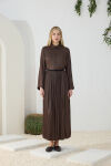 Kahverengi Kraşlı Saten Etek - 2