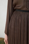 Kahverengi Kraşlı Saten Etek - 5