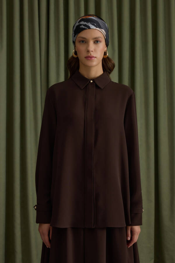 Kahverengi Krep Bluz - 4