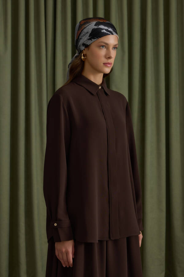 Kahverengi Krep Bluz - 5
