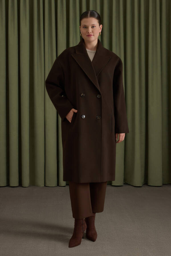 Kahverengi Kruvaze Kapama Manto - Aker