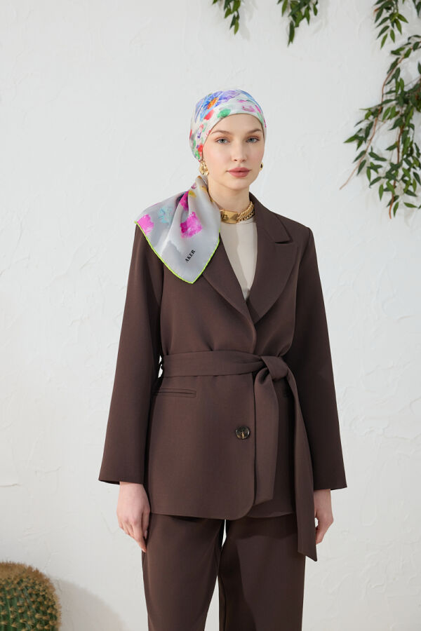 Kahverengi Kuşaklı Klasik Ceket - 2