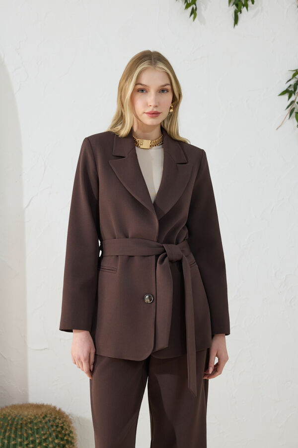 Kahverengi Kuşaklı Klasik Ceket - 5