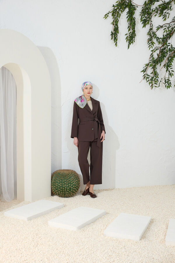 Kahverengi Kuşaklı Klasik Ceket - Aker