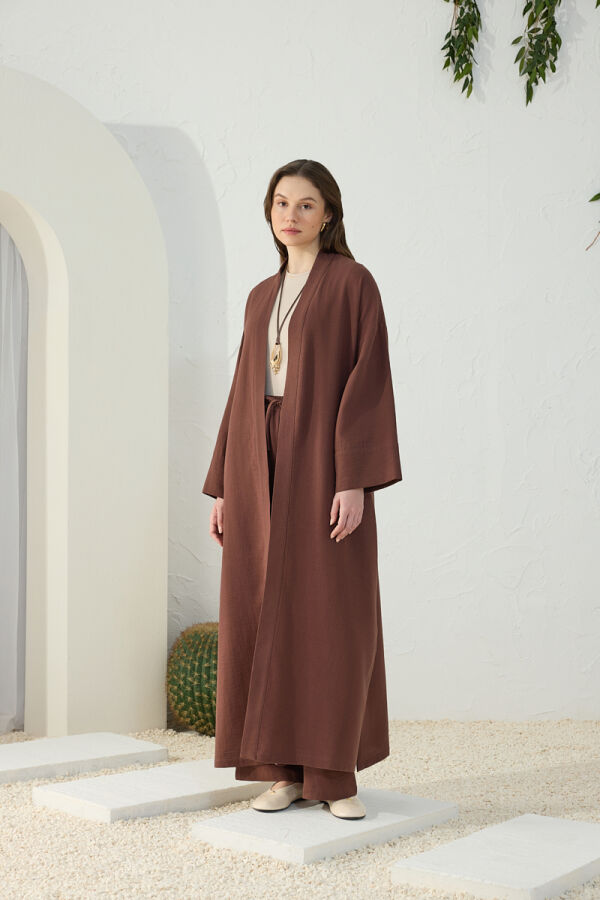 Kahverengi Kuşaklı Rahat Kalıp Sabahlık - 3