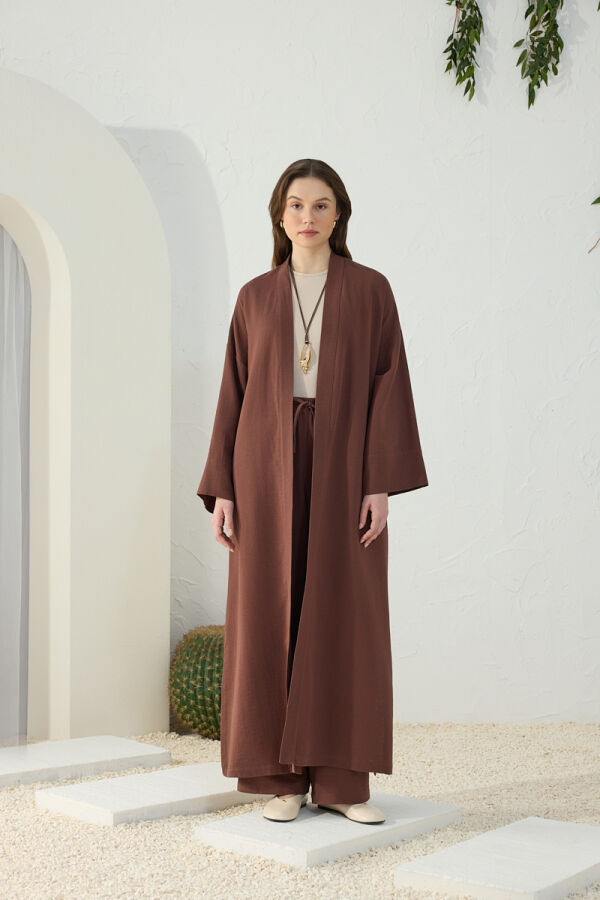 Kahverengi Kuşaklı Rahat Kalıp Sabahlık - Aker (1)