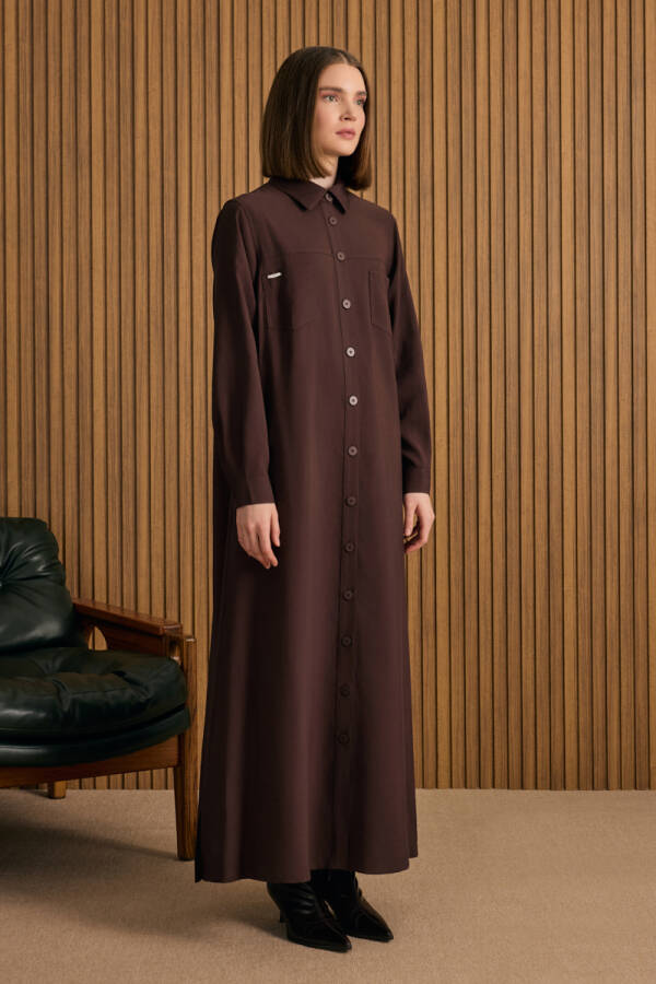 Kahverengi Önden Düğmeli Modal Gömlek Elbise - Aker (1)