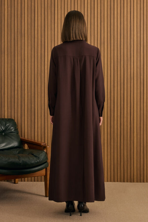 Kahverengi Önden Düğmeli Modal Gömlek Elbise - 4