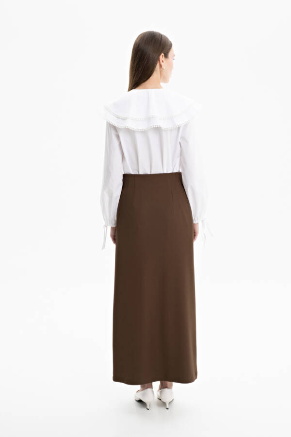 Kahverengi Örme Kumaş Kalem Etek - 3