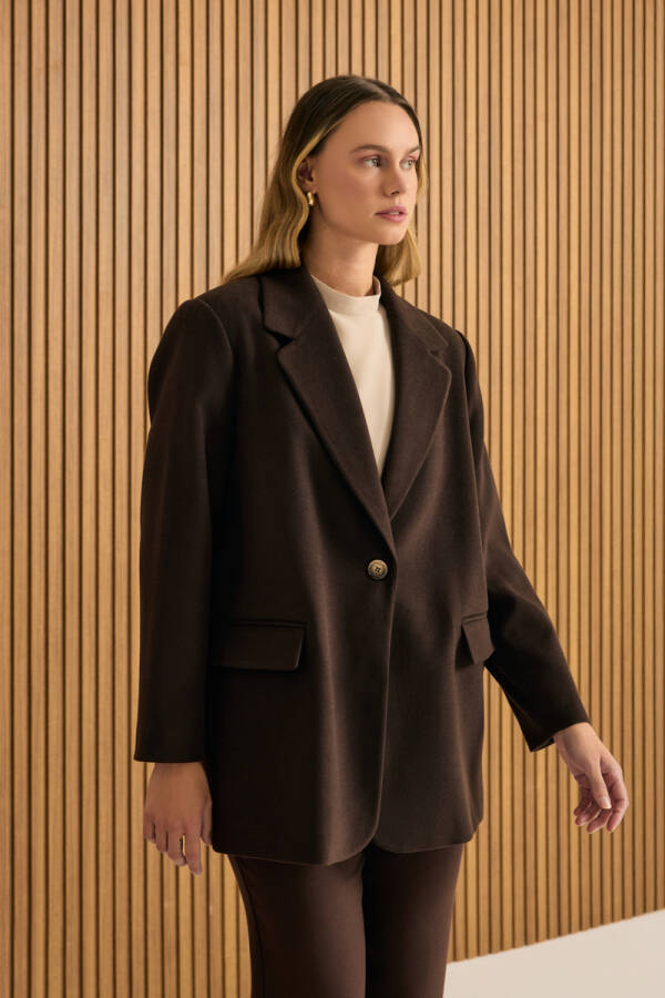 Kahverengi Oversize Fit Kalın Ceket - 3