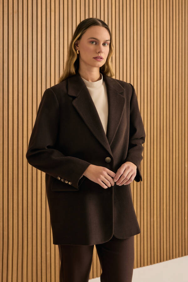 Kahverengi Oversize Fit Kalın Ceket - 4