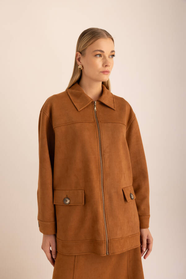 Kahverengi Oversize Süet Ceket - Aker (1)