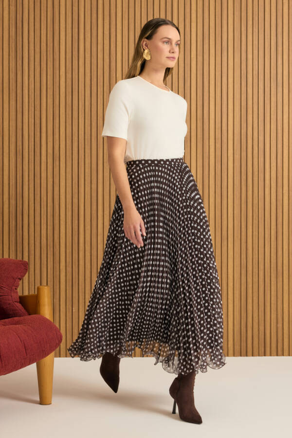 Kahverengi Puantiye Pilise Etek - Aker