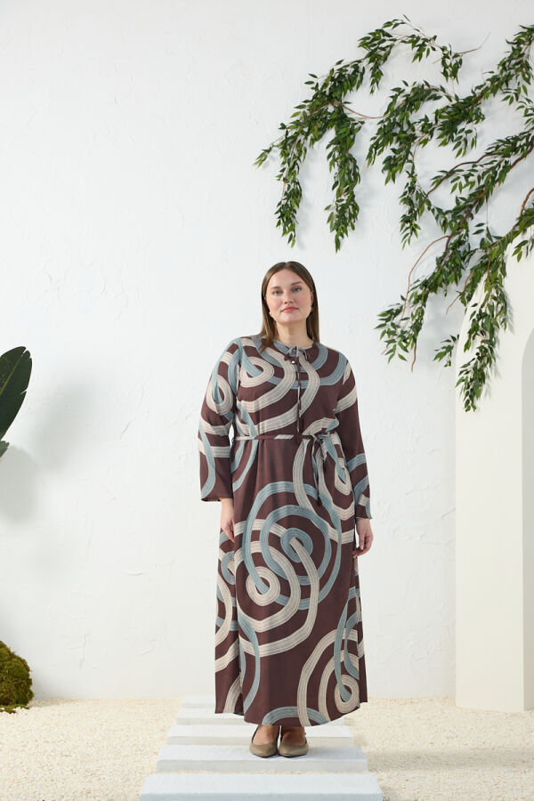 Kahverengi Püskül Detaylı Elbise - 1