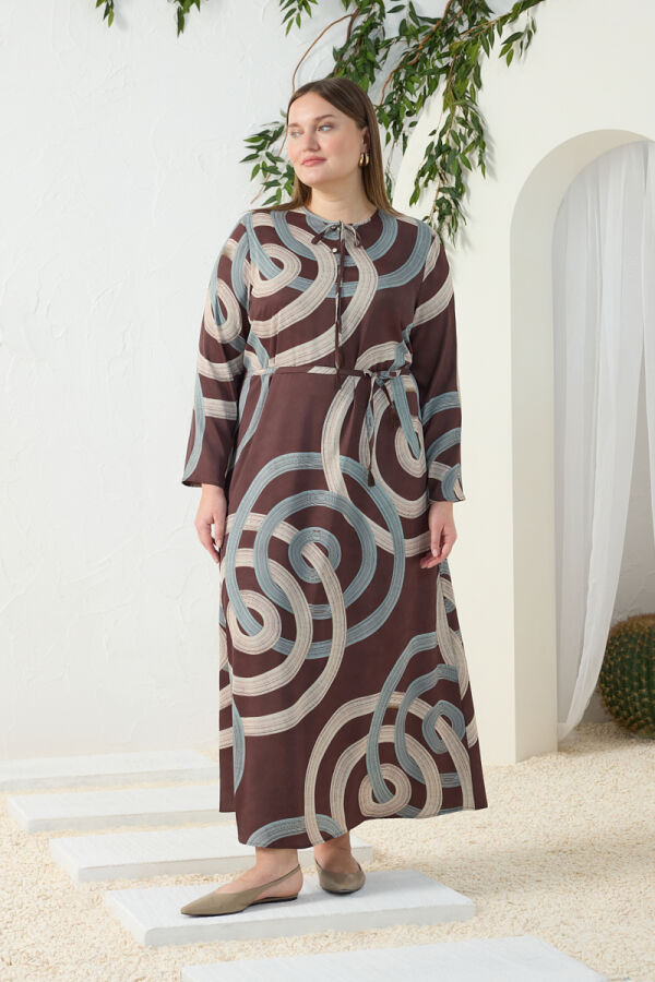 Kahverengi Püskül Detaylı Elbise - 3