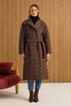 Kahverengi Seyyar Kuşaklı Kapitone Mont - 3