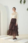 Kahverengi Şifon Katmanlı Etek - 2