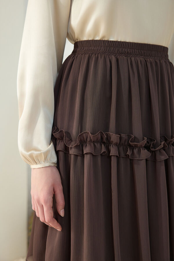 Kahverengi Şifon Katmanlı Etek - 7