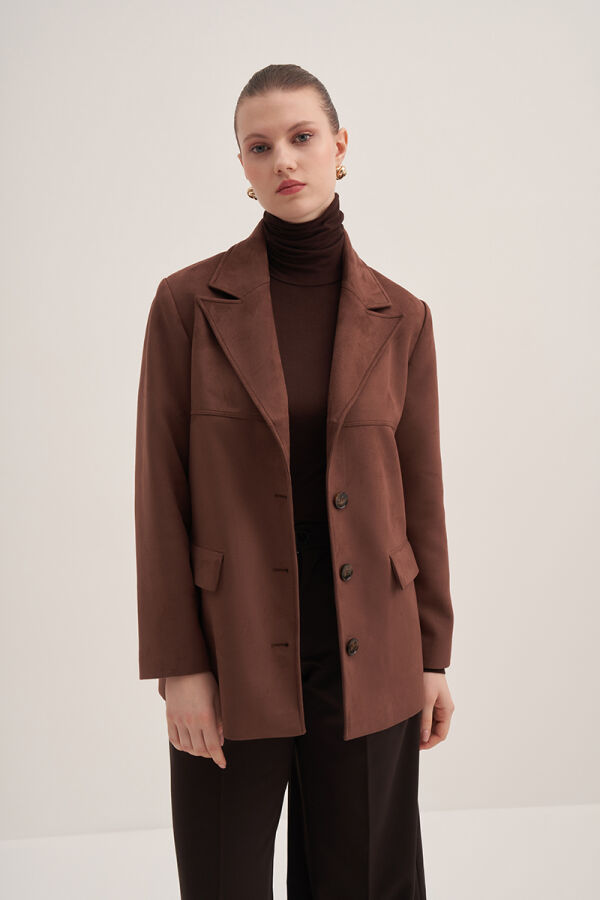 Kahverengi Süet Klasik Ceket - Aker (1)