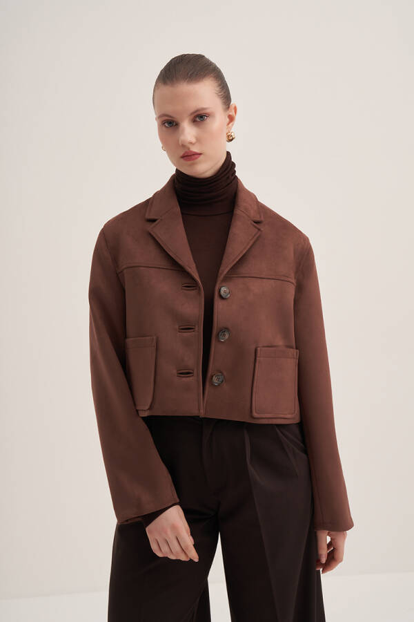 Kahverengi Süet Kısa Ceket - Aker